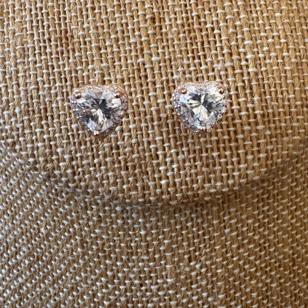 Rose Gold over Solid Sterling Silver 1.79 Carat Halo Heart Moissanite Earrings